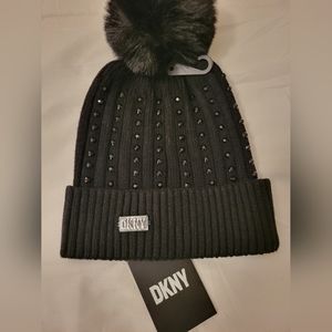 Black DKNY Pom Pom Beanie